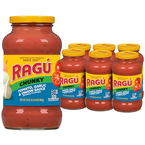 Image of RAGU Chunky Tomato, Garlic and Onion Pasta Sauce, Diced Tomatoes, Delicious Garlic and Onions, and Italian Herbs and Spices, 24 oz (Pack of 6)
