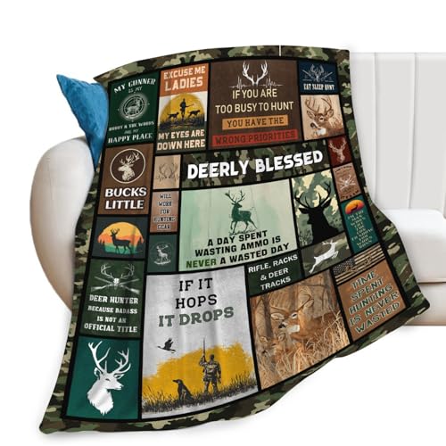 Hunting Gifts for Mens Flannel Hunting Deer Camo Throw Blanket Ultra Soft Cozy Fleece Decor Blankets Gift for Couch Sofa Bed 50 x 40