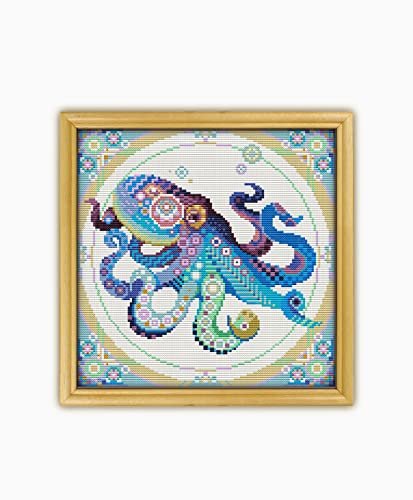 Mandala Octopus CS1248-1 - Counted Cross Stitch KIT#2. Set of Threads, Needles, AIDA Fabric, Needle Threader, Embroidery Clippers and Printed Color Pattern Inside.