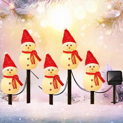 Gurkitsy Luces Solares de Navidad, 5 Solar de Navidad Muñeco de Nieve, Jardín de luz de Estaca, al Aire Libre Solar...