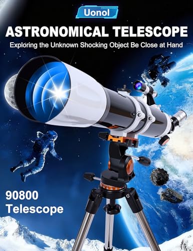 Image of Telescope for Adults High Powered 90mm Aperture 800mm,Refractor Telescopes for Astronomy Beginners with AZ Mount Tripod,Phone Adapter,Carry Bag (80090black-white)