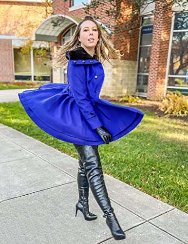 Zeagoo Women Swing Double Breasted Wool Pea Coat With Belt Buckle Spring Mid-Long Long Sleeve Lapel Dresses Outwear #TOP2