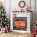 LGHM 44 Inch Electric Fireplace with Mantel, Tall Fireplace Heater Freestanding, Realistic Stacked Stone Surround with Remote Control Timer LED Flame for Living Room, Bedroom…