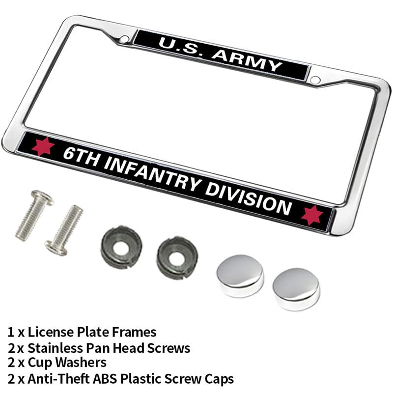 Image of US Army 6th Infantry Division Customized US Military License Plate Frame Stainless Steel Army Exclusive License Plate Frame
