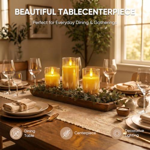 Image of Homemory Rechargeable Amber Glass Flameless Candles with Remote Timer, 3 Pack