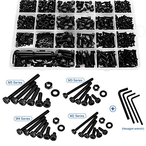 NINDEJIN M2 M3 M4 M5 Hex Socket Head Cap Screw Bolts Nuts and Washer Assortment Kit, 1060 PCS Black Machine Screws Set, 12.9 Carbon Steel Metric Small Parts with 4 Pieces Allen Wrenches - Image 5