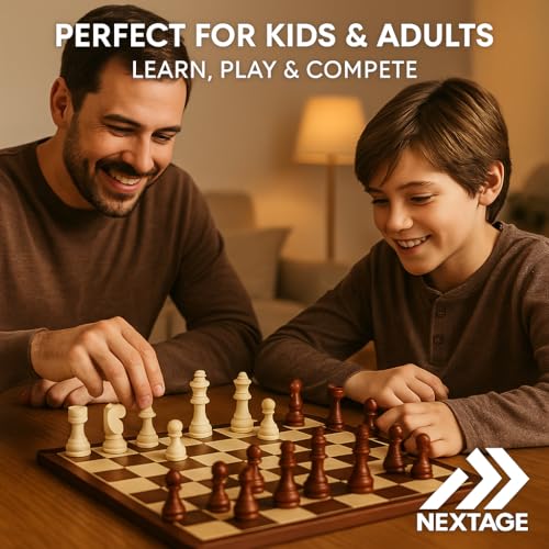 Image of Nextage 32-Piece Wooden Chess Coins Set | Classic Imported Wooden Goti for Chess Board | 5.8 cm King Size | Lightweight Durable Chess Accessories for Kids & Adults