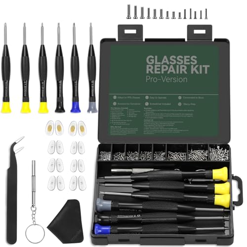 Glasses Repair Kit with Magnetic Screwdriver Set Screws & Soft Nose Pads - Portable Mini Spectacle Sunglasses & Watch Repair Tool Kit with Tweezers