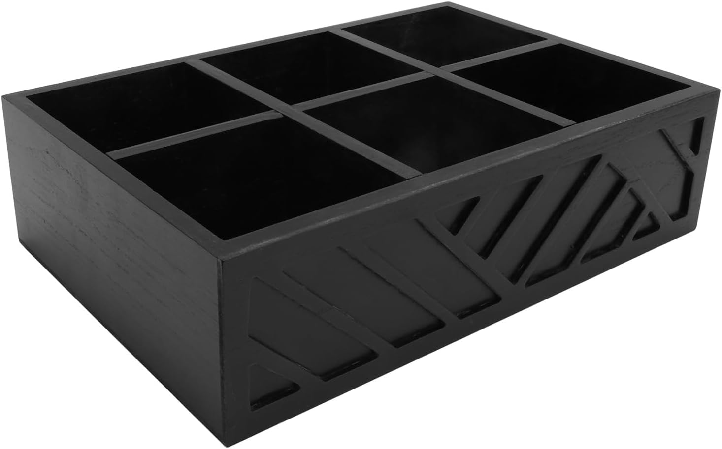Coffee Bar Organizer, 6 Compartments Wood Coffee Station Organizer Rustic Carved Design with Syrup Holder for Counter Tea Condiment Storage (Black)