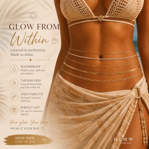 Image of VAMA FASHIONS 18K Gold Plated Belly Chain Anti Tarnish Adjustable Waist Hip Belt Beads Herringbone Saree Kamarbandh Beach Body Chain Combo Jewelry for Women & Girls