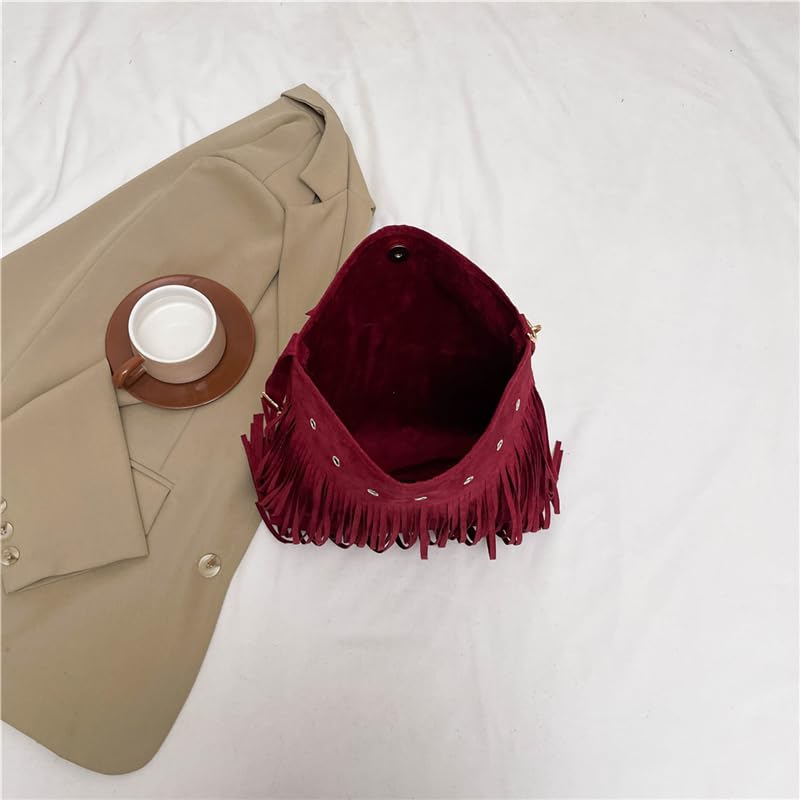 Women Tassel Shoulder Bag Adjustable Strap Suede Leather Retro Crossbody Bag Vintage Messenger Bag Female Shopping B4