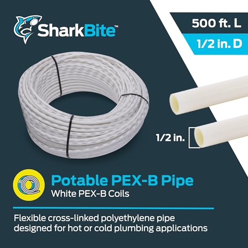 Image of SharkBite 1 /2 Inch x 500 Feet White PEX-B, PEX Pipe Flexible Water Tubing for Plumbing, U860W500