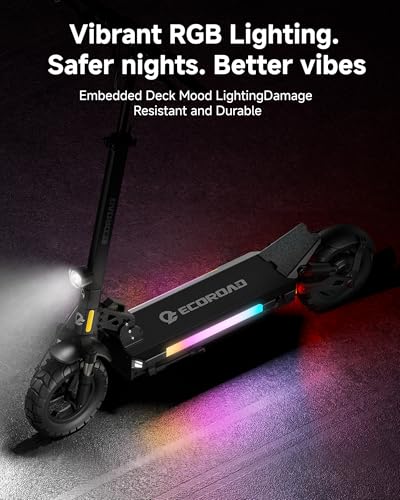 Image of ECOROAD ES6 Electric Scooter for Adults, 1000W Peak Motor Up to 31 MPH, 40 Miles Long Range, 10 inch All-Terrain Tubeless Tires, Foldable Heavy Duty 330+ lbs E-Scooter with App & RGB Lights for Commuter