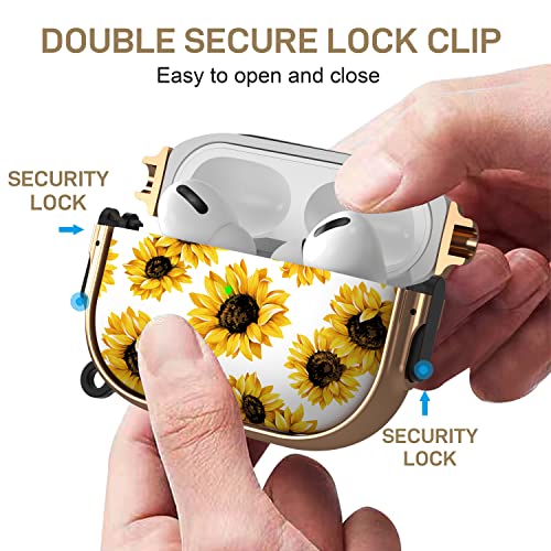 Image of Maxjoy for AirPods Pro 2nd /1st Generation Case with Lock, Cute AirPods Pro 2 Case Lock Protective Hard AirPod Pro Cover for Women Girly with Keychain for Airpod Pro (2023 /2022 /2019), Sunflower