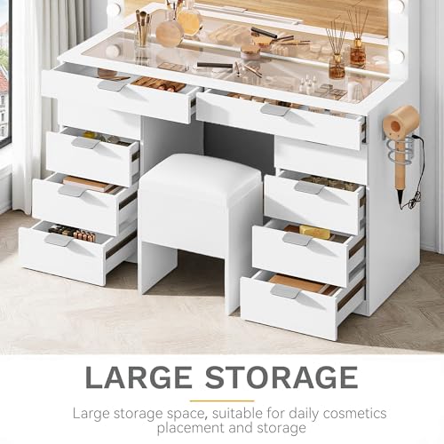 image for DWVO Vanity Desk Set with Mirror & Power Outlets, Vanity Table with St