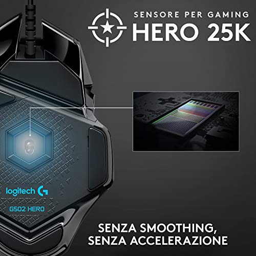 Logitech-G502-HERO-Mouse-Gaming-Prestazioni-Elevate-Sensore-HERO-25K-25600-DPI-RGB-Pesi-Regolabili-11-Pulsanti-Programmabili-Memoria-Integrata-PCMacLaptop-Nero