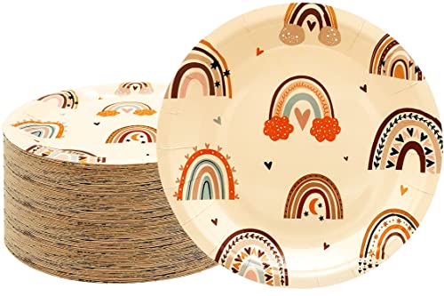 Hspaidyp 50Pcs Boho Rainbow Party Supplies,Boho Rainbow Party Tableware Plates,7 Inch Boho Plates For Kids Boho Rainbow Birthday Party Decorations Baby Shower (Boho Rainbow Plates) #TOP6