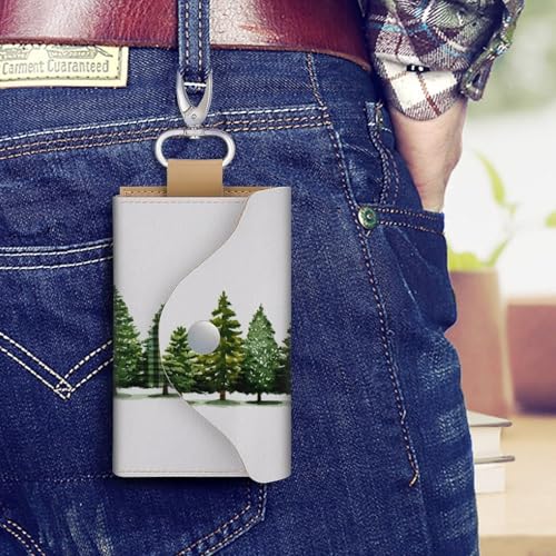 Row of Christmas Trees Country Plaid Key Holder Bag PU Leather ID Card Holder Keychains Case Cover for Men Women4