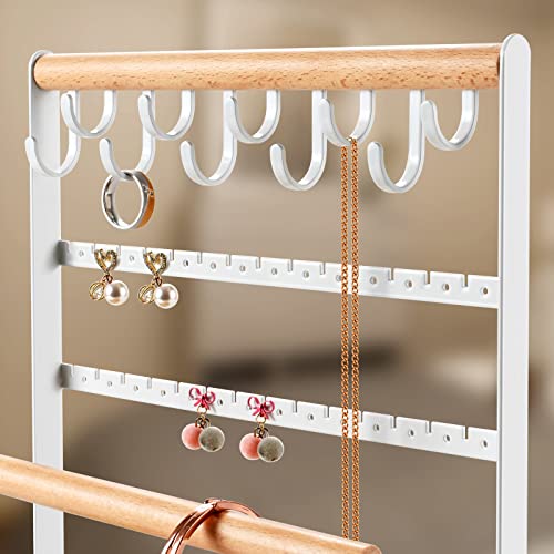 Geamsam Jewelry Stand Earring Organizer Necklace Holder 5 Tier 10 Hooks Stud Holes, Wooden Ring Tray Bracelet Hanging Holder Display For Girl Women Storage Present #TOP2