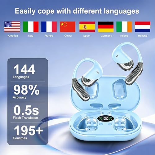 Image of AI Open Ear Earbuds Translation Headphones, Real-Time 2-Way Language Translator Device, 3-in-1 Bluetooth Translating Headphones for Travel /Music /Calls /Exercise, Audifonos Traductores Ingles Espanol