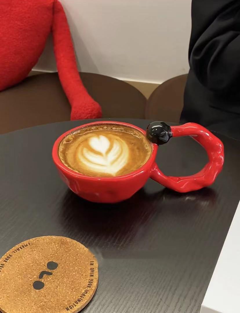 gugululu Creative Ceramic Coffee Mug, Handmade Large Handle 10oz/300 ml Ceramic Coffee Cup Dishwasher and Microwave Safe Mug Suitable for Office and Home (Red) - Image 5