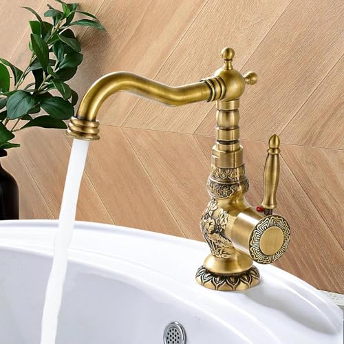 Mitigeur de lavabo vintage en laiton - Bec pivotant à 360° - Style rétro - Pour salle de bain et...