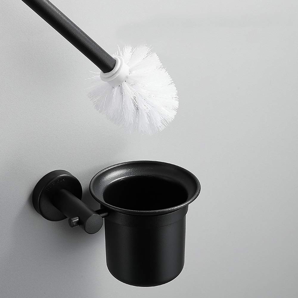Nff Spazzola E Supporto per La Toilette, Acciaio Inossidabile con Base Pennello per La Toletta Nera A Parete, Manico Lungo con Setole Resistenti Spazzola Igienica 29x9.5 Cm