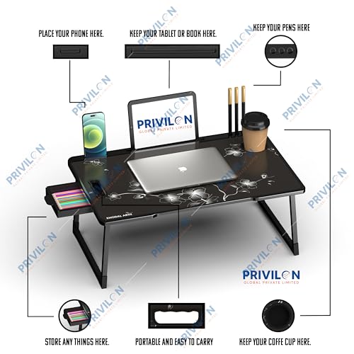 Image of Multi-Purpose Laptop Table, Study Table| Bed Table| Adjustable Height, Portable for Office, Work Form Home | DIY Table, Easy to Assemble, Engineered (ADJ Black) (flower ajustable)