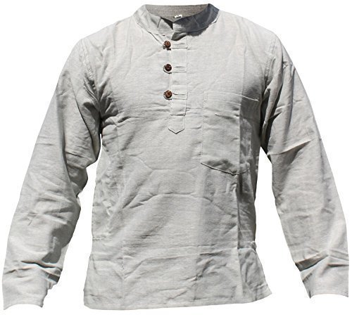 SHOPOHOLIC FASHION Hommes Chanvre Chemise Grand-Père Hippie Clair Haut - Terreux Blanc, XL