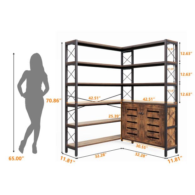 Amazon.com: Wildhome 6-Shelf Corner Bookshelf, Vintage Industrial