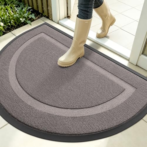 Image of OLANLY Half Circle Door Mat Indoor Outdoor Entrance Welcome, Waterproof All-Season, All-Weather Doormat, Sturdy Natural Rubber, Low Profile, Easy Clean Patio Porch Entryway Mat, 35x23, Taupe