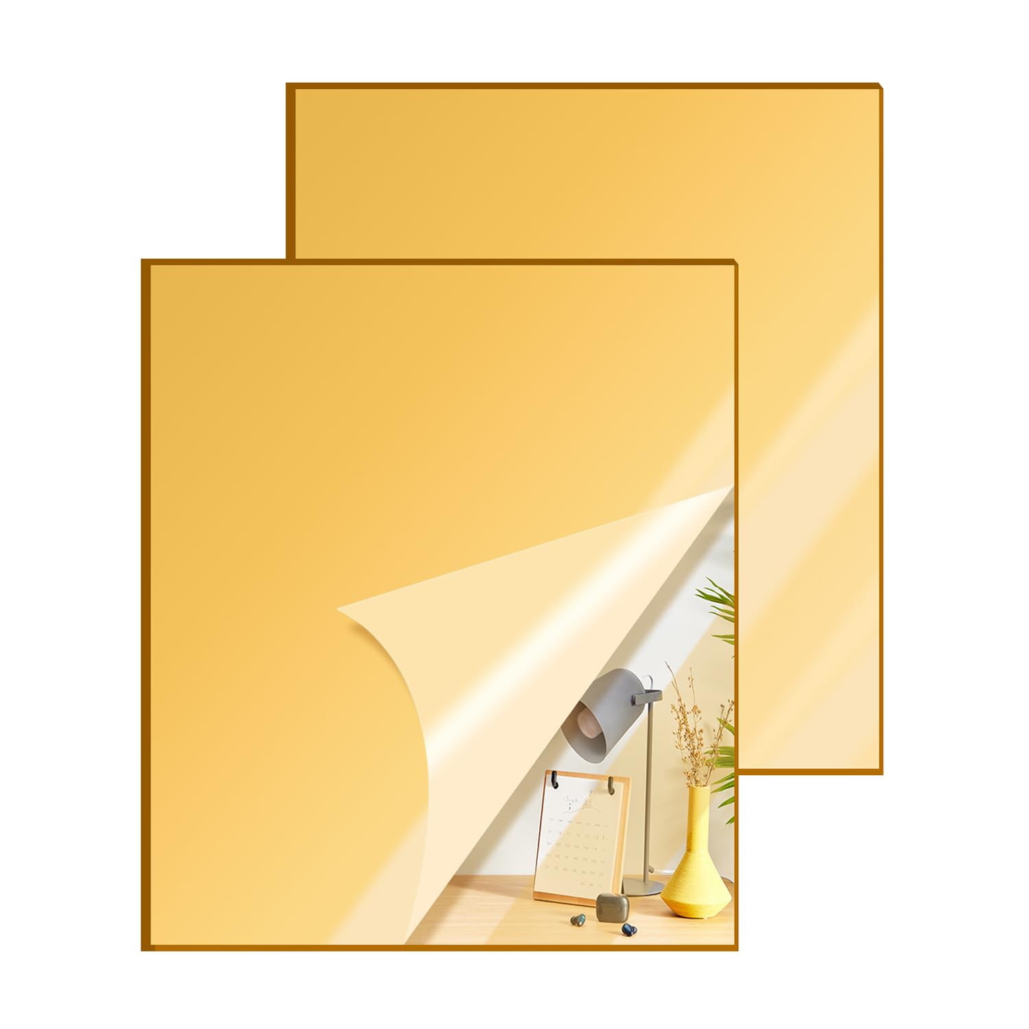 2 Pcs 12 x16 Inch Gold Acrylic Mirror Sheet, 1/8 Inch Thick Opaque Glossy Mirror, Plexiglass Mirror Sheets with Protective Film, Rigid Mirror Sheets for Sawing, DIY, Laser Cutting and Engraving