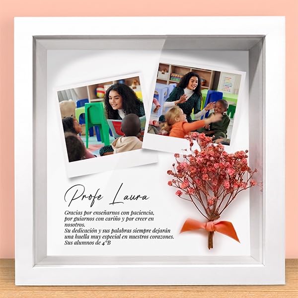 Transparent Gift Marco Polaroid Personalizado para Profesores. Marco de Fotos con Nombres de Alumnos. Regalos Originales Fin de Curso. Regalos Personalizados para Profesores y Profesoras.