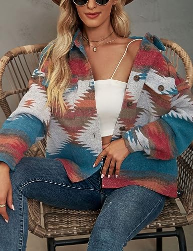 Chevara Women’s Vintage Ethnic Aztec Jacket Long Sleeve Button Up Woolen Shacket Western Jackets3