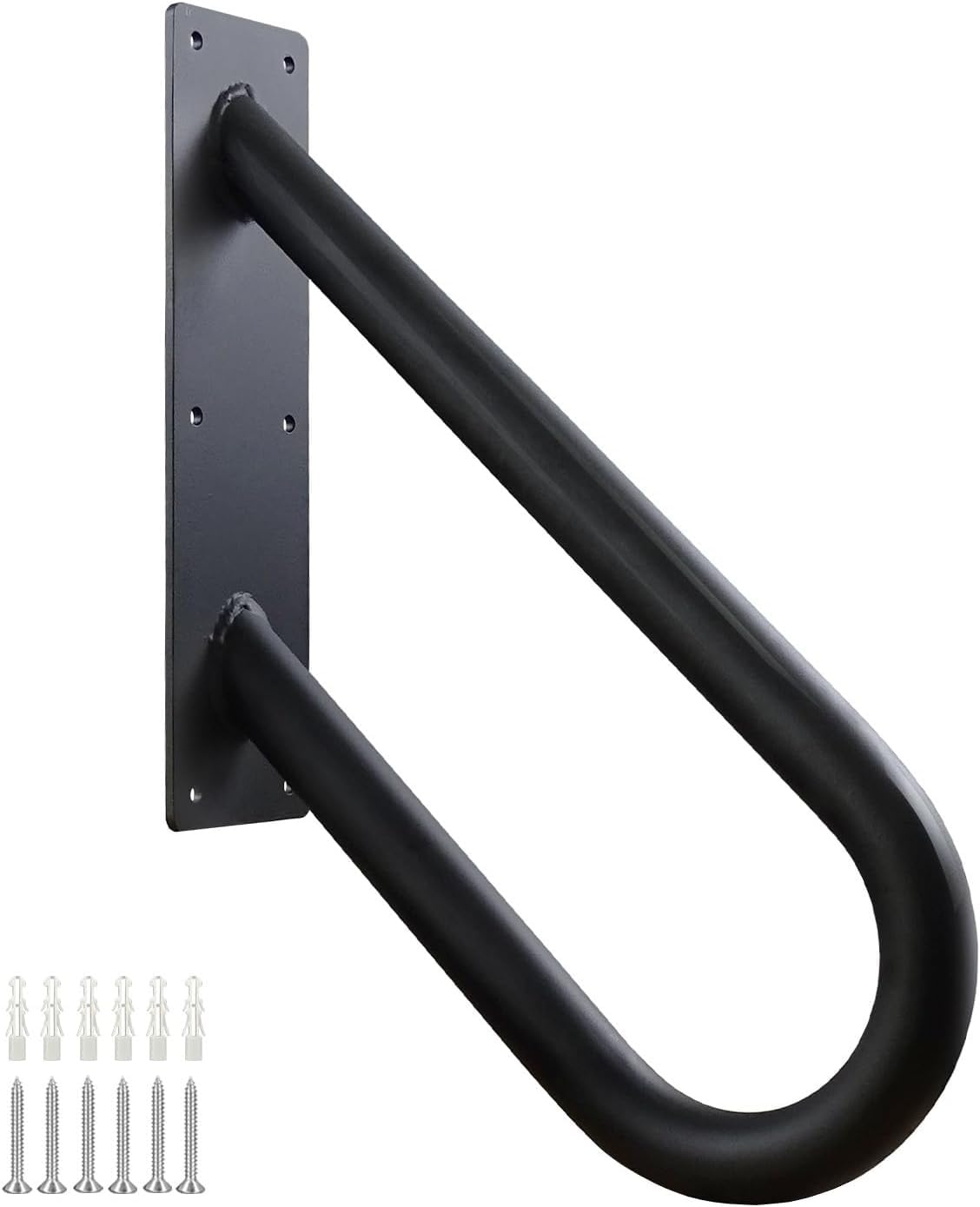 Handrails for Outdoor Steps Wall Mount, Railings for 1-2 Steps, U-Shaped Handrail with Matte Black Finished, Stair Handrails for Garage, Porch, Yard and Garden (18" Length, 1.25" Pipe)-image-17
