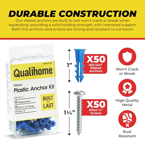 Qualihome Ribbed Plastic Drywall Anchor Kit, Wall