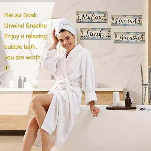 4 Pcs Home Wall Signs for Living Room Bedroom, Home Wall Decor Hanging Signs Relax Soak Unwind Breathe, Vintage Wooden Wall Art for for Farmhouse Bathroom,11x 4 Inch(Black and Blue) 8 51yAryI3vsL. AC