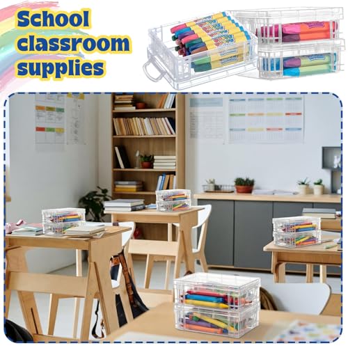 Image of Suzile 40 Pcs Plastic Crayon Boxes Holds 24 Crayon with Snap Lid Storage Container Clear Stackable Case for School Office Classroom Supplies Pen Pencil Craft(Clear, Red, Green, Blue, Orange)