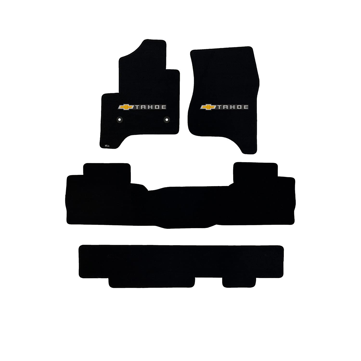 Lloyd Mats Custom-Fit Carpeted Floor Mats Premium Luxury Car Floor Liners for Chevy Tahoe 2015-2020 - Gold Bowtie + Tahoe Word (Charcoal, 4PC - Bench)