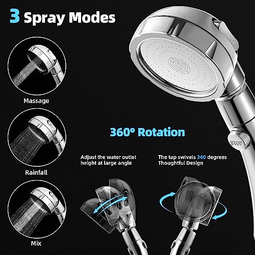 Marbrasse High Pressure Shower Head with 3-Settings and Angle-Adjustable Water Saving Body Sprays