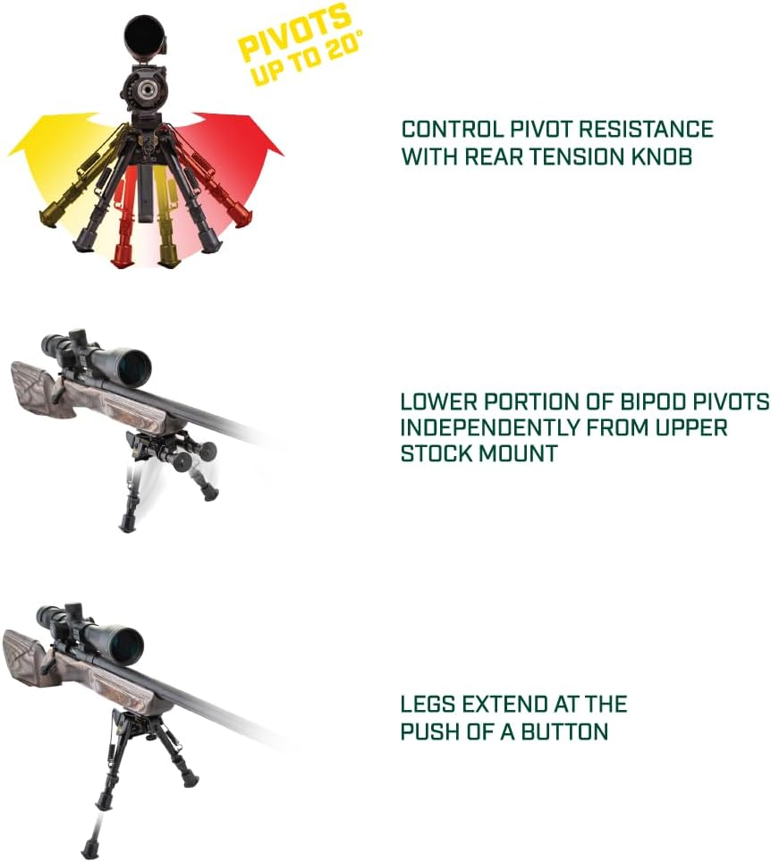 Caldwell XLA Pivot Bipod with Adjustable Notched Legs and Slim Folding Design for Easy Transport, Rifle Stability, and Target Shooting