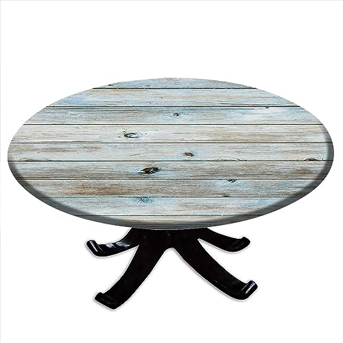 igoga sports Round Fitted Table Cover Wood Grain, Farmhouse Outdoor Elastic Edge Tablecloth for Party Dining Home Picnic Fits Tables Up to 28
