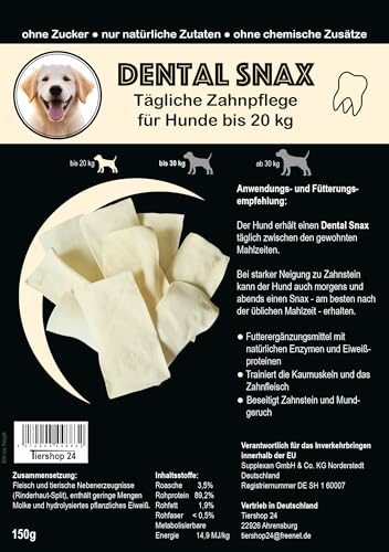 DENTAL SNAX – KAU-Strips – Kaustreifen für Hunde bis 20 kg Futtergänzungsmittel mit natürlichen Enzymen und Eiweiss-Proteinen für EIN gesundes Gebiss