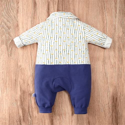 Image of Bold N Elegant Cute Tie Newborn Cotton Full Sleeve Footless Baby Romper Onesie Buttoned Bodysuit for Newborn Infant Baby Boys Girls