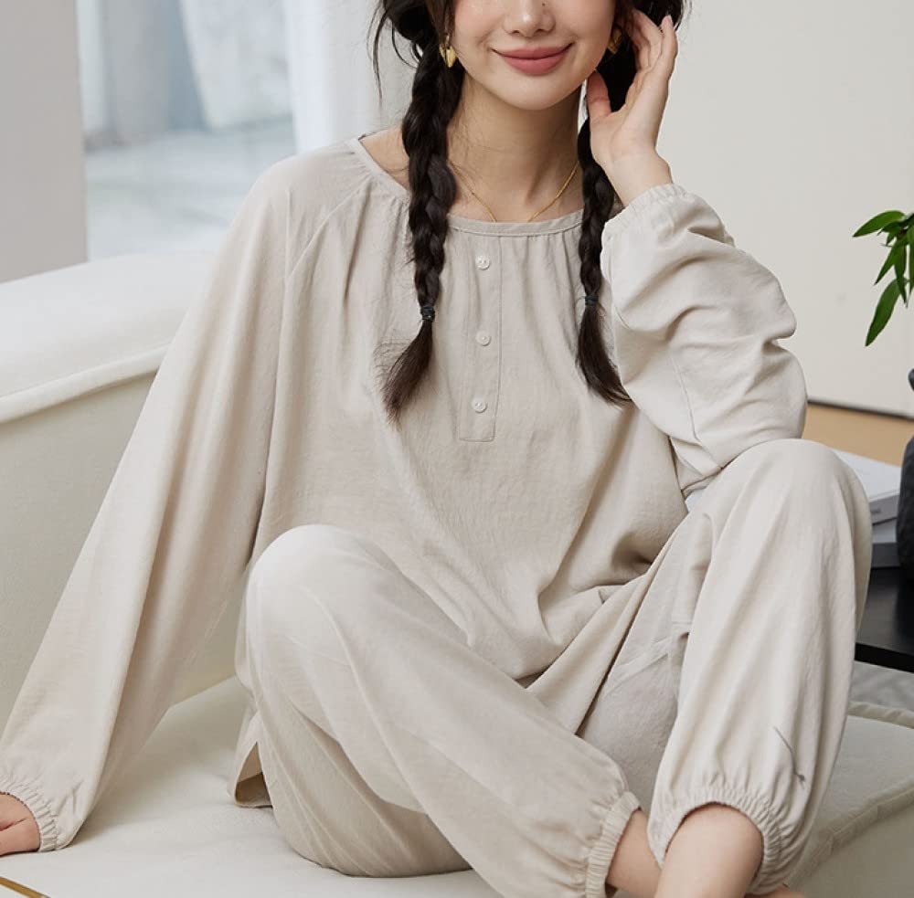 Pijamas Para Mujer Conjunto De Pijama De Poliéster Para Mujer Con Puños Elásticos Y Botones De Cuello Redondo Gris Conjunto De Dos Piezas De Pijama De Manga Larga Simple Regular Para Mujer Regalo