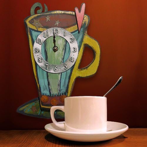 Miniatura 2 de Modern Artisans Reloj de pared para taza de café, madera tallada y peltre fabricada en Estados Unidos, 16"