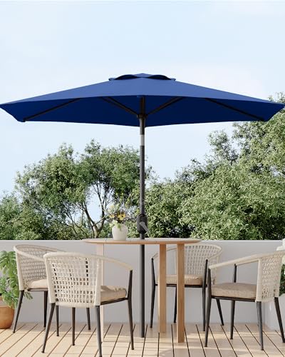7.5FT Outdoor Patio Umbrella Table Market with Push Button Tilt and Crank, 6 Sturdy Ribs UV Protection Waterproof for Garden, Deck, Backyard, Pool (Navy Blue)