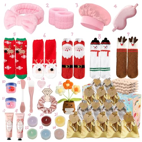 Calendario de Adviento 2025 Mujer,Calendario de Adviento Skincare Niña,Calcetines Navidad,Diademas,Velas,Cepillo para Mascarilla Facial,Parche en El Ojo,Navidad Regalos para Hija,Niña,Esposa,Madre