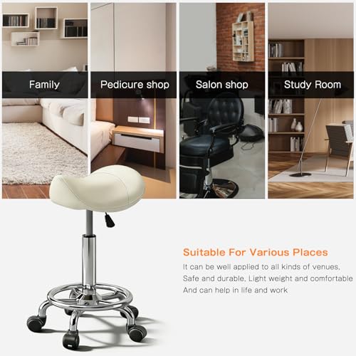 Image of Saddle Stool with Ring Pedal, Adjustable Hydraulic Rolling Chair with Wheels for Medical, Massage, Salon, Spa, Kitchen, and Drafting Use