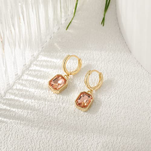 MESOVOR Boucles d'oreilles Créoles en Or Cristal pour Femme, Plaqué or 14 Carats Boucles d'oreilles Bijoux (Jaune clair) – vue 6
